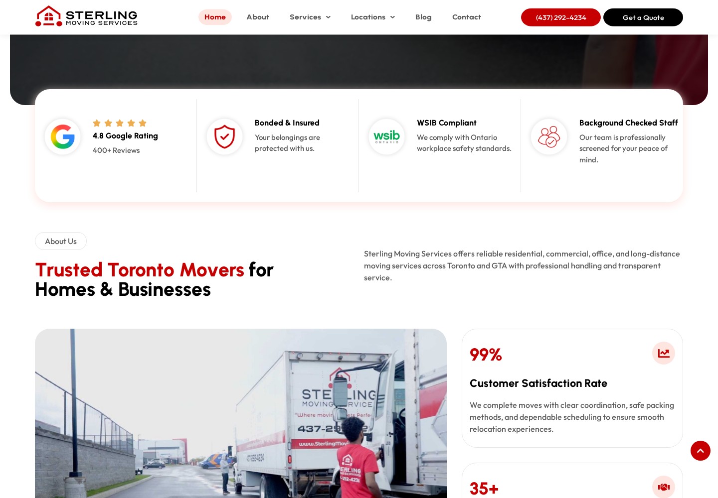 Sterling Moving Services website homepage